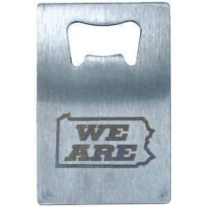 metal bottle opener credit card size with We Are inside PA state outline